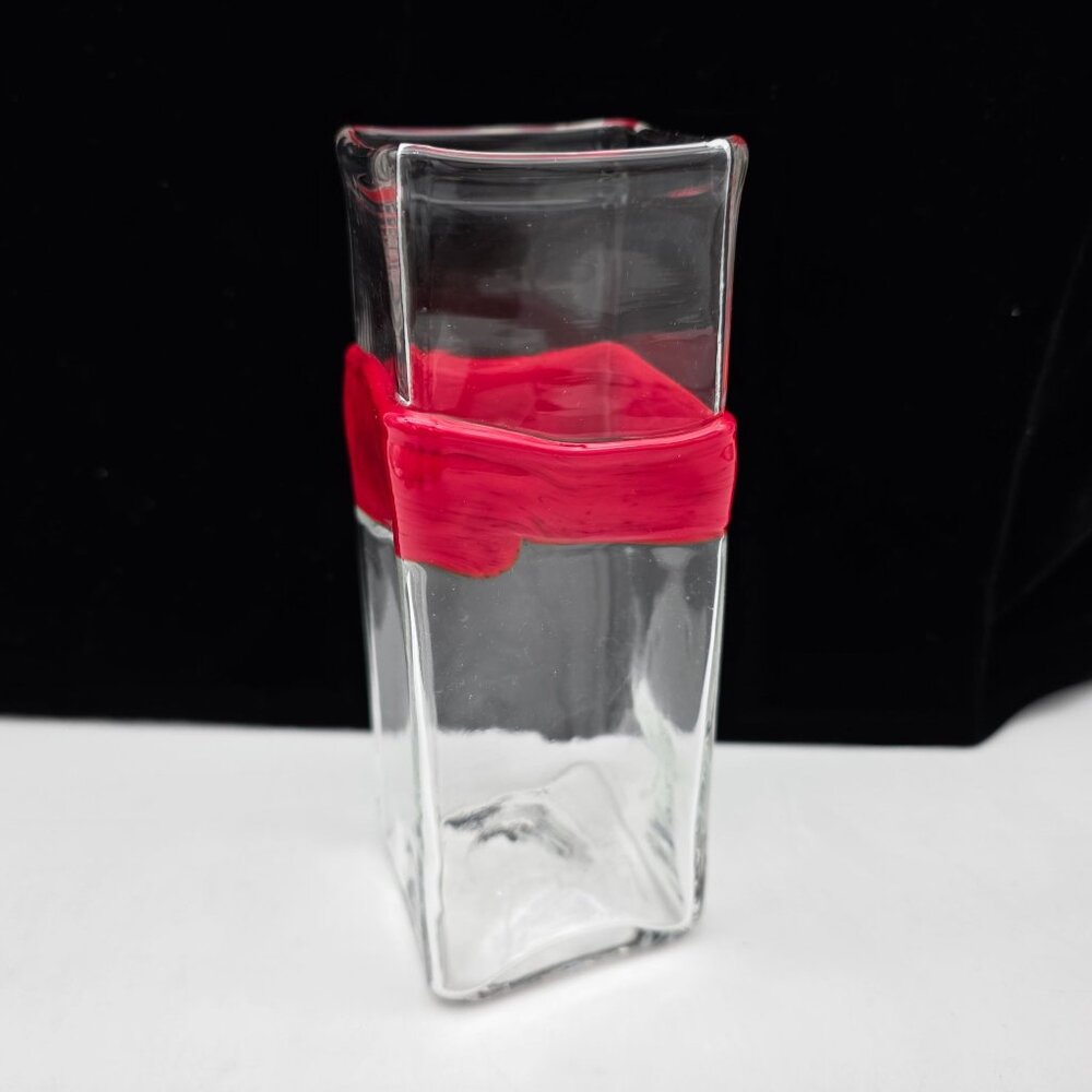 Vintage Hand Blown Glass by William Salas Signed Tumbler Red Swirl Design 6.75"